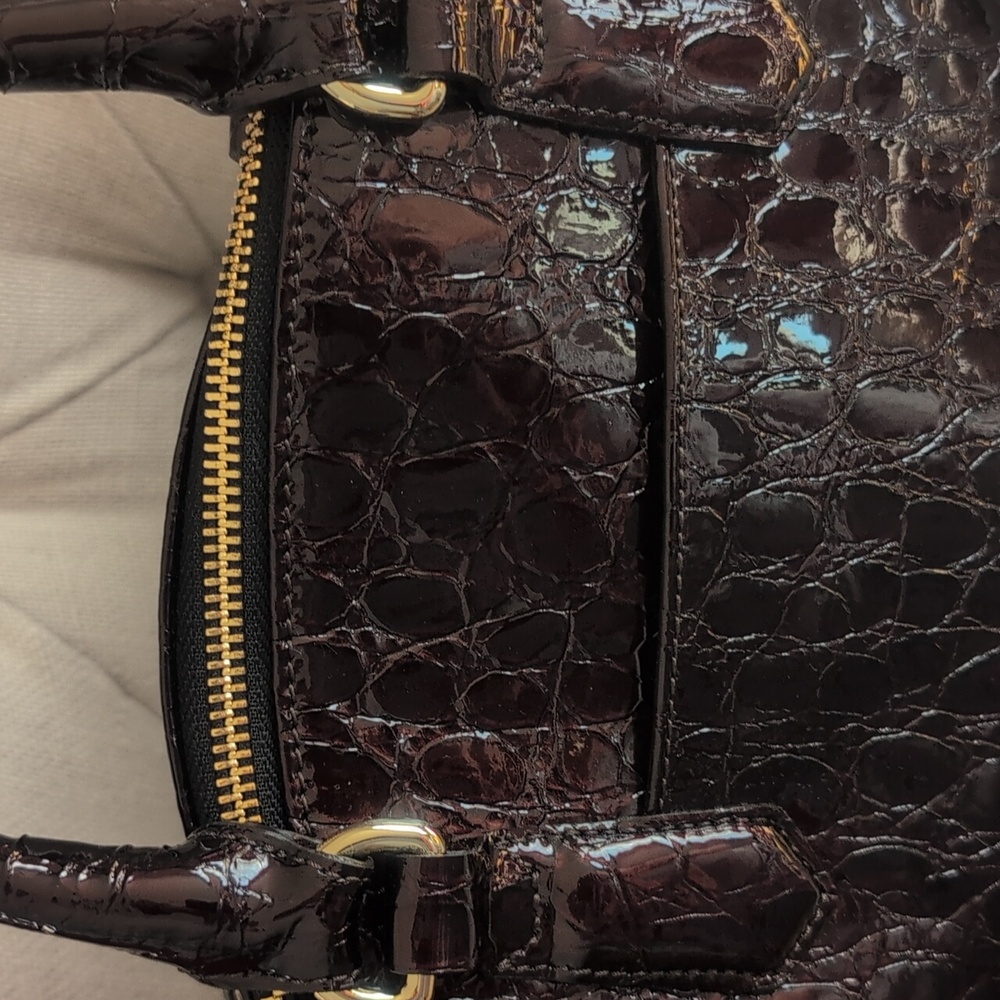 Brahmin Glossy Burgundy Color Croc-Embossed Tote - Picture 13 of 14